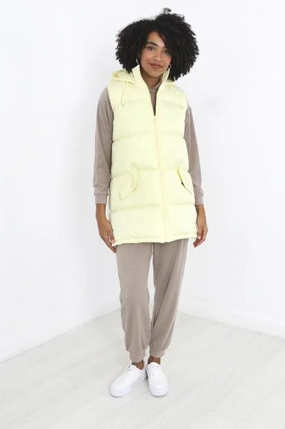 LEMON PADDED LONGER LENGTH HOODED GILET Hoodie with Magnetic Closure Innovative Modern LEMON PADDED LONGER LENGTH HOODED GILET Hoodie with Magnetic Closure Innovative Modern