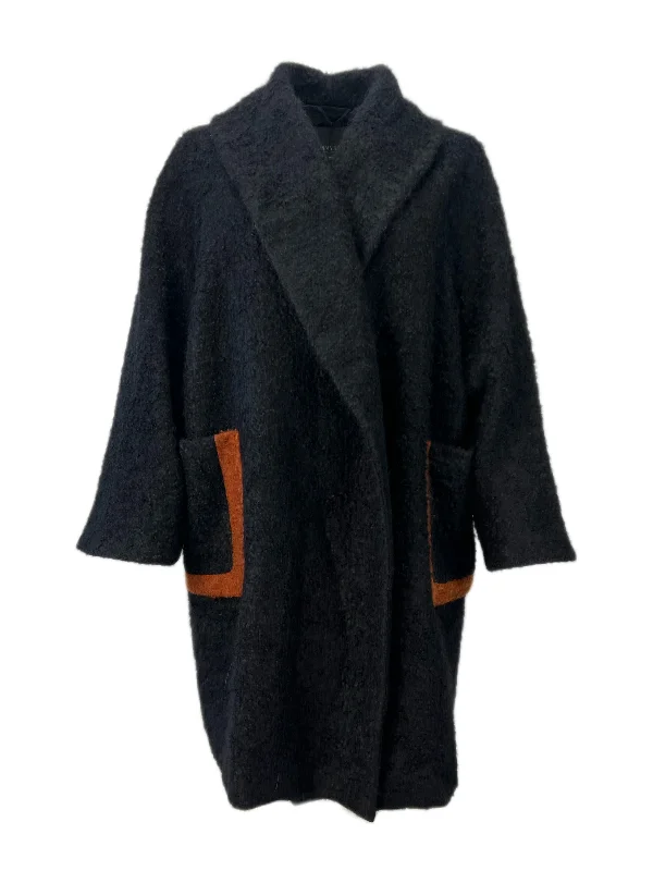 Marina Rinaldi Women's Black Terzetto Patch Pockets Wool Coat NWT Parka Down Jacket Wool Coat