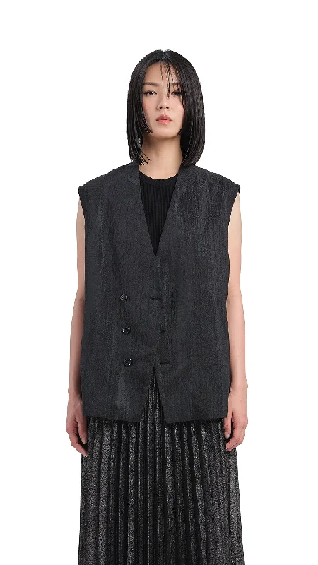 Mesh Trimmed Waistcoat Stylish Faux Fur Waistcoat Vest
