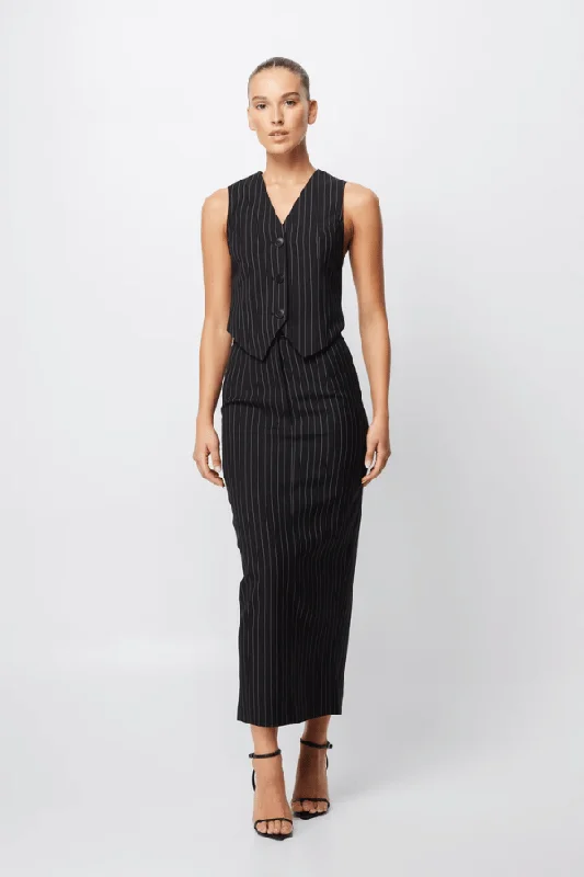 In Denial Vest Pinstripe Cozy Long Waistcoat Jacket