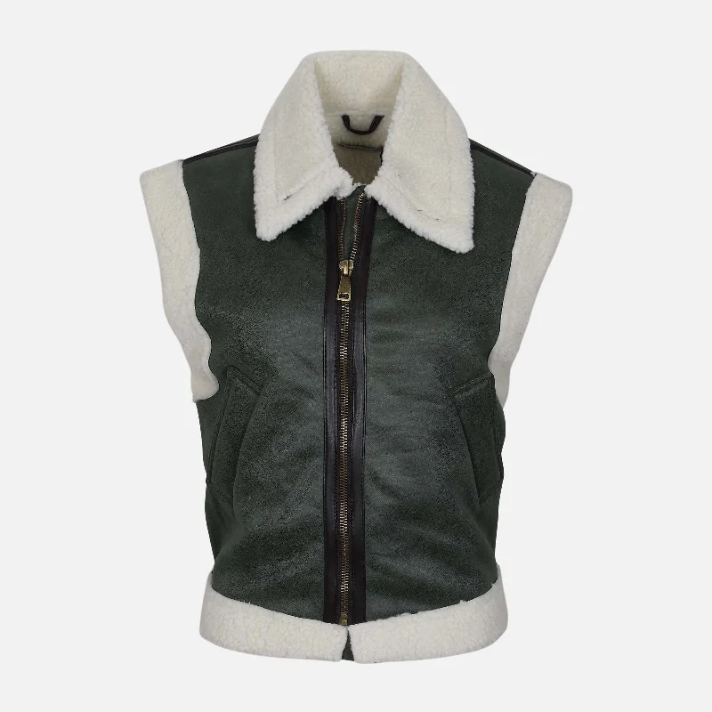 LADIES SHERPA LINED SUEDE WAISTCOAT Comfortable Waistcoat with Pockets