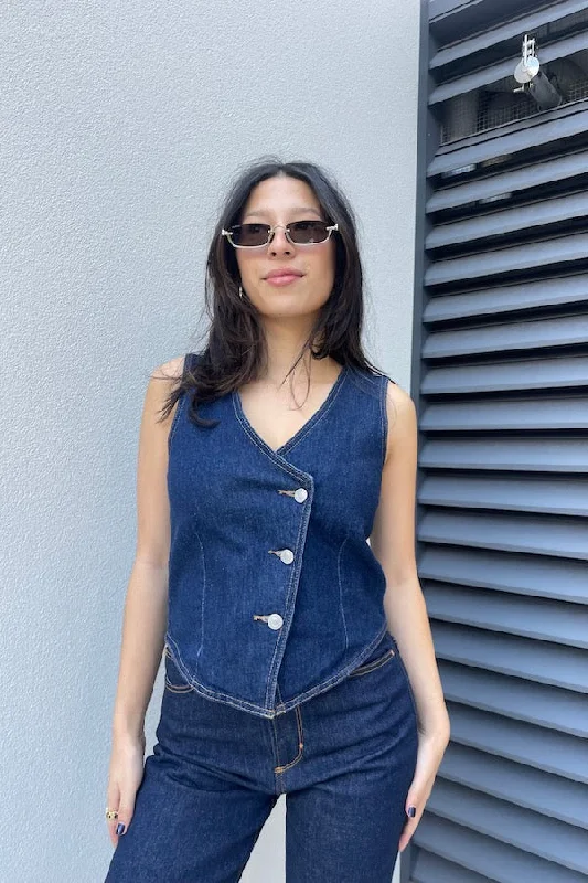 Denim Vest Rinse Denim Fashionable Quilted Waistcoat
