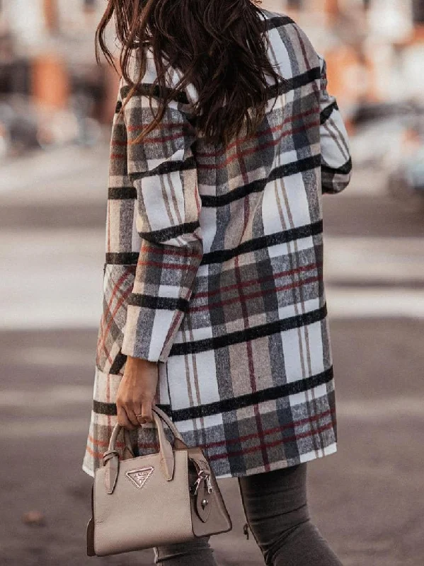 Patch Pocket Plaid Coat Down Puffer Quilted