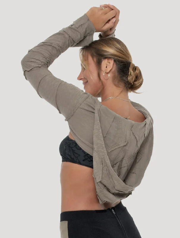 Pecoa Hooded Shrug Hoodie with Hem Elastic Stretchable Comfortable
