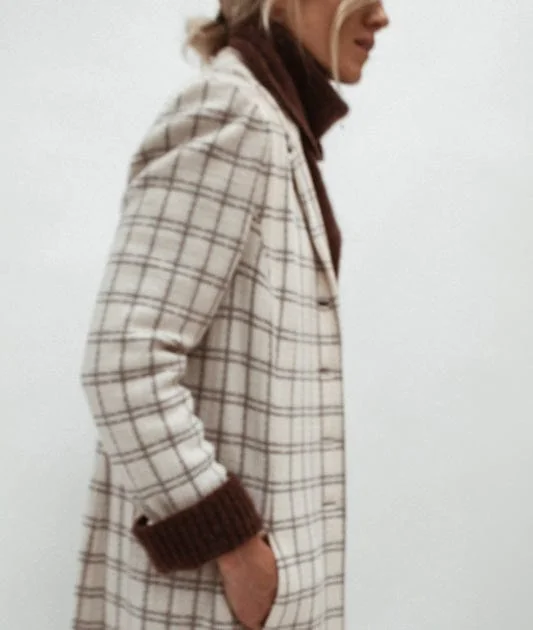 Plaid Collared Peacoat Trench Raincoat Windbreaker
