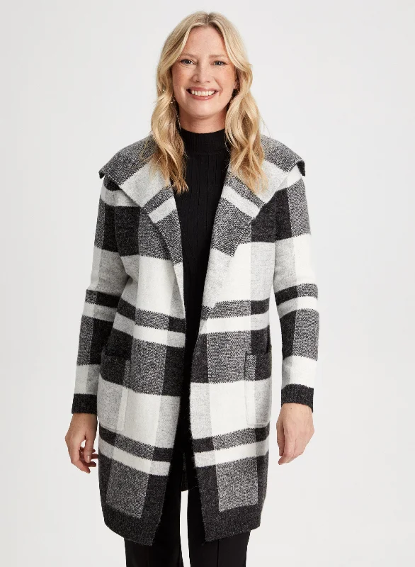 Plaid Shawl Collar Coatigan Comfortable Embroidered Shawl