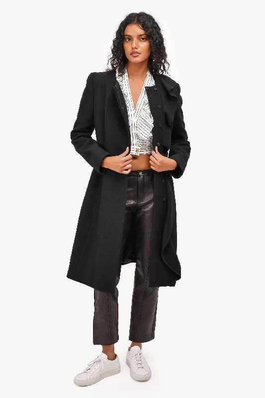 Prada Black Virgin Wool Peacoat Size 38 Zip Front Button Front Snap Front