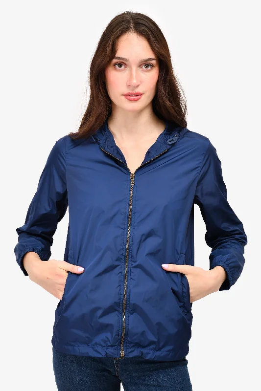 Prada Sport Blue Nylon Hooded Wind Breaker Size XS Hoodie with Cropped Fit Short Trendy Prada Sport Blue Nylon Hooded Wind Breaker Size XS Hoodie with Cropped Fit Short Trendy