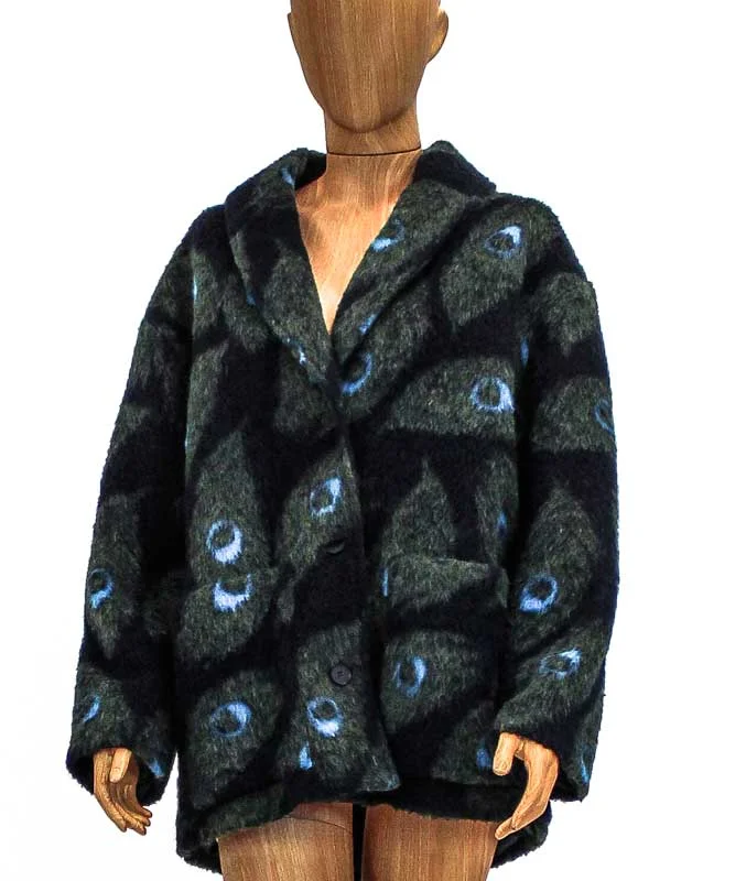 Printed Front Pocket Peacoat Down Puffer Quilted