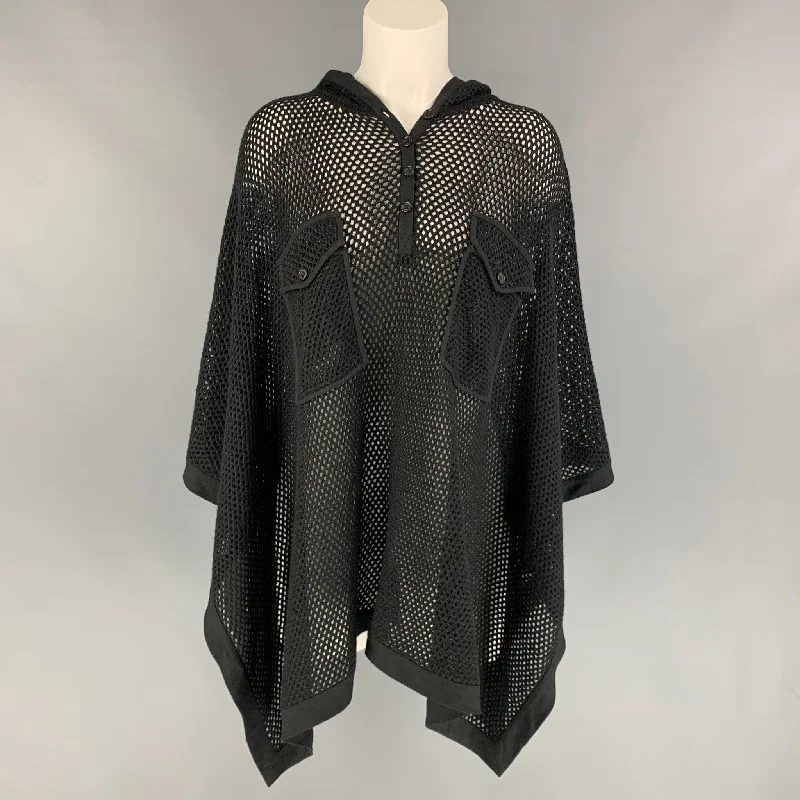 RALPH LAUREN Collection Size S Black Knit See Through Hooded Cape Hoodie with Hem Patch Decorative Personalized