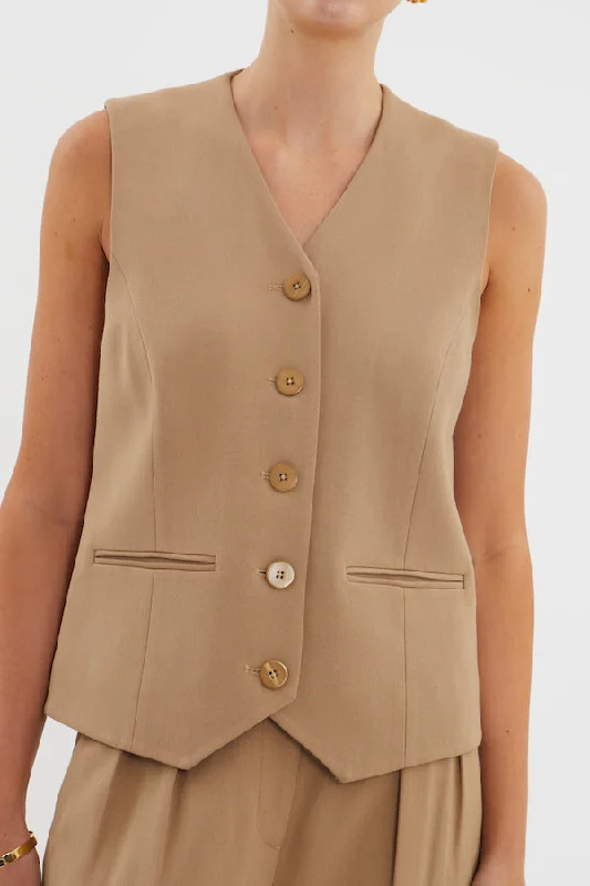 Devin Vest Tan Trendy Military Waistcoat Jacket