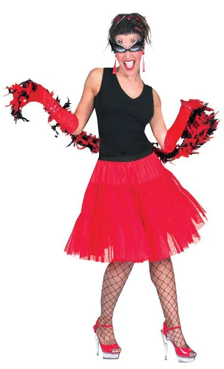 Red Knee Length Petticoat Welt Pockets Slit Pockets Flap Pockets