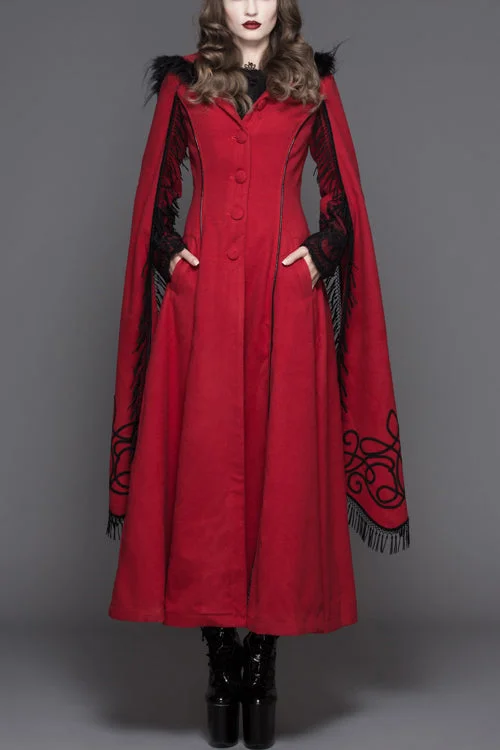 Red Winter Hand Embroidered Shawl Double Sided Long Womens Gothic Coat Elegant Pashmina Shawl Cape Red Winter Hand Embroidered Shawl Double Sided Long Womens Gothic Coat Elegant Pashmina Shawl Cape