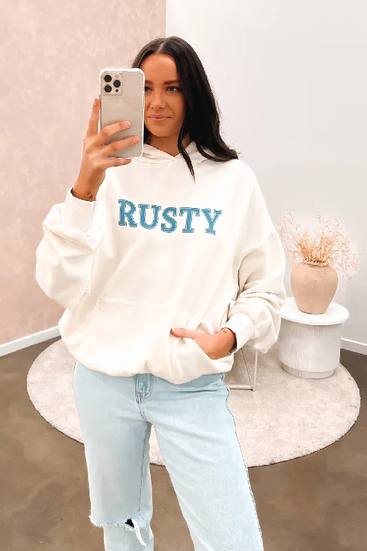 Rusty Boyfriend Hooded Fleece Off White Hoodie with Pocket Utility Practical