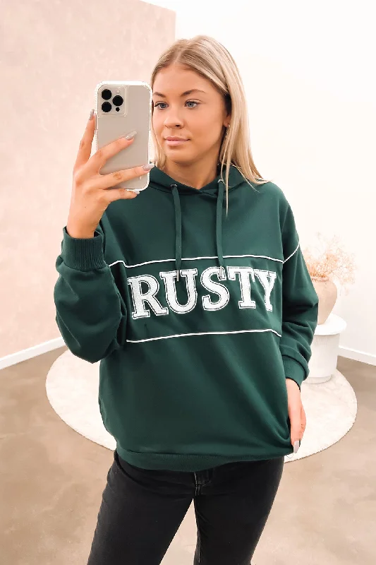 Rusty Line Oversize Hooded Fleece Green Gables Hoodie with Emblem Brand Identity
