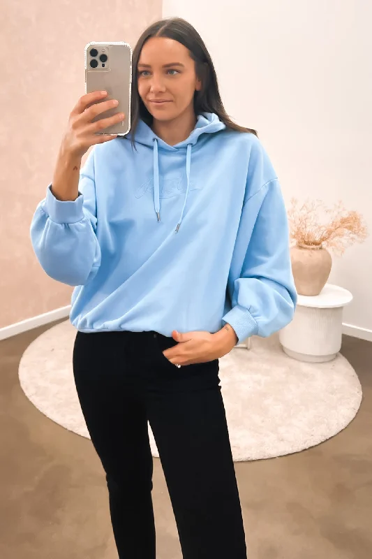 Rusty Script Oversize Hooded Fleece Blue Bell Hoodie with Zipper Versatile Modern