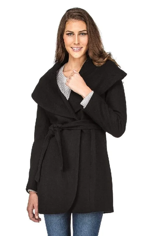 Haute Edition Women's Wool Blend Shawl Collar Wrap Coat Trendy Long Knit Shawl