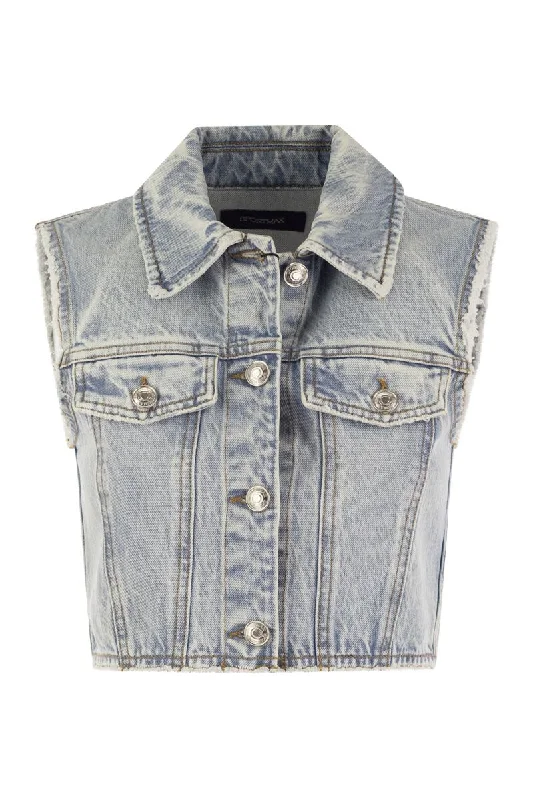SCIRE - Cropped denim waistcoat Comfortable Wool-Lined Waistcoat