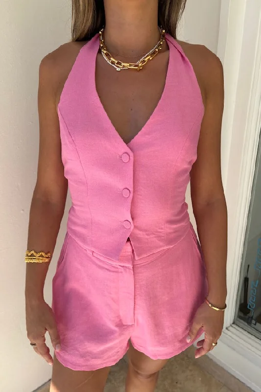 Linen Vest Pink Warm Wool Waistcoat Jacket