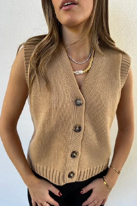 Mia Vest Caramel Cozy Fitted Waistcoat Vest