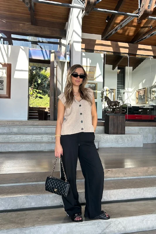 Mia Vest Oatmeal Elegant Ribbed Waistcoat Vest