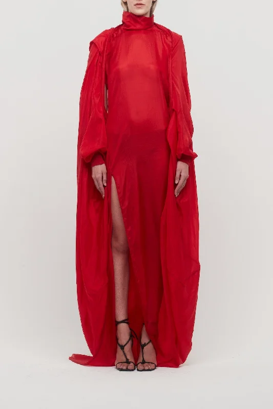 Rick Owens Hooded Bubble in Cardinal Red Hoodie with Color Block Contrast Stylish