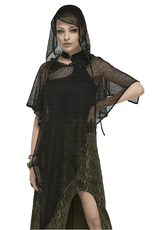 Stylish Light Gothic Hooded Mesh Overlay Cape Hoodie with Neon Bright Vibrant