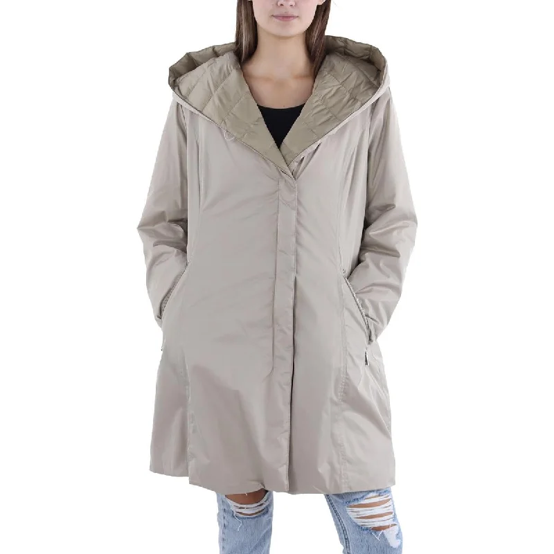 Tahari Womens Asymmetric Hooded Active Hoodie with Button Placket Classic Preppy