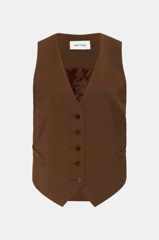 Tailored Waistcoat in Coffee Stylish Button-Up Waistcoat Jacket