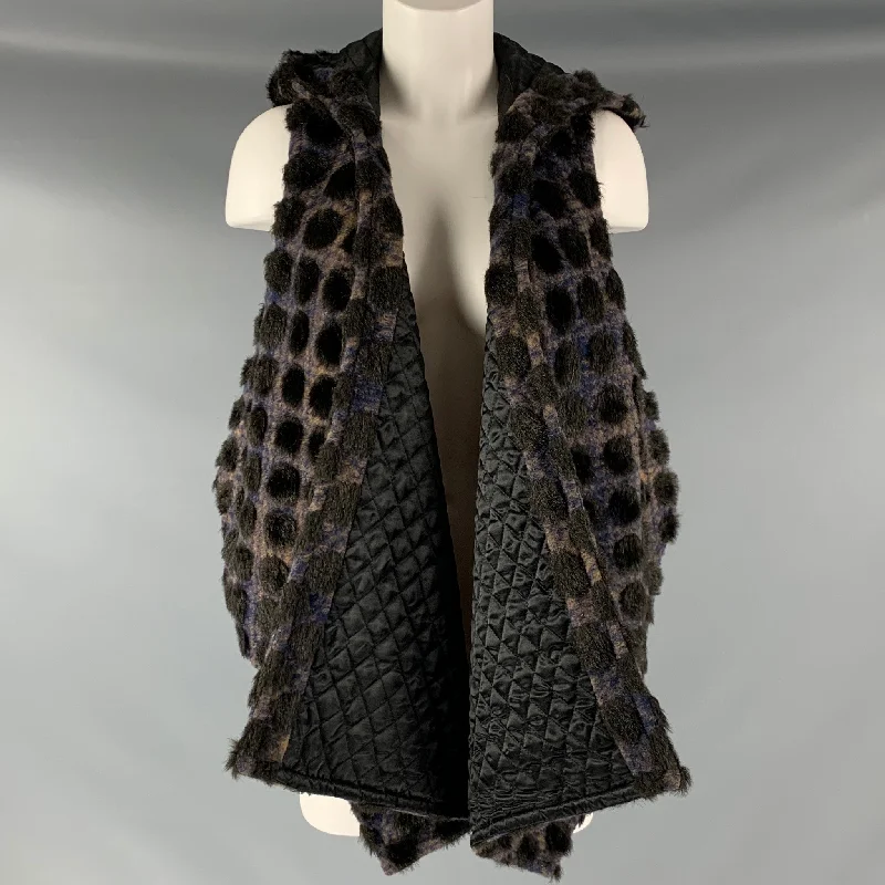 THAKOON Size S Brown Purple Wool Blend Hooded Vest Hoodie with Print Artistic Unique