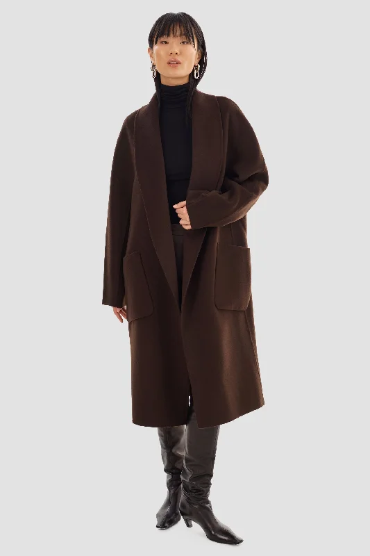 LAMARQUE Women's Thara Shawl Collar Wool Coat Elegant Velvet Shawl Wrap