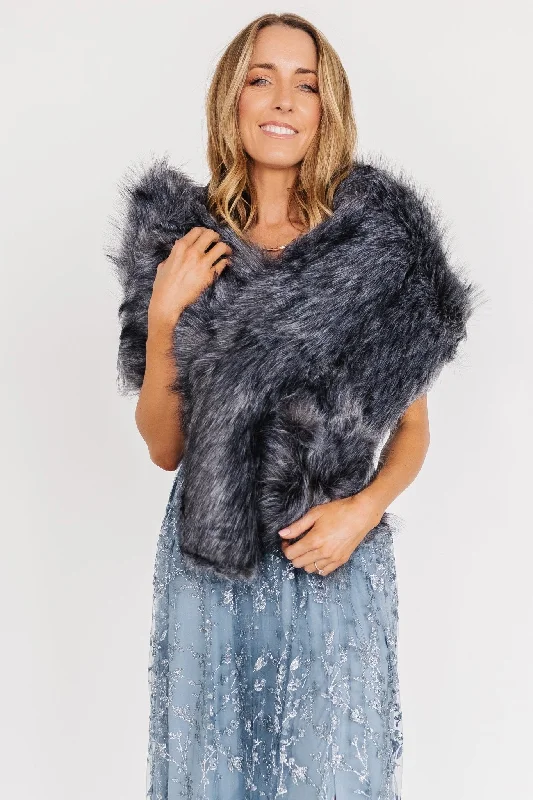 Valerie Faux Fur Shawl | Dark Gray Trendy Floral Print Shawl
