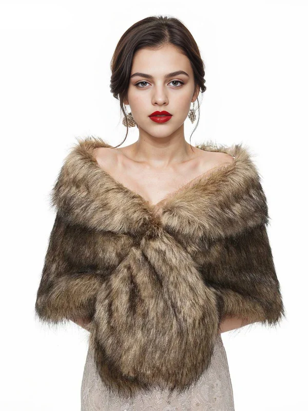 Vintage Brown Faux Fur Wraps Shawls Soft Cashmere Shawl Poncho