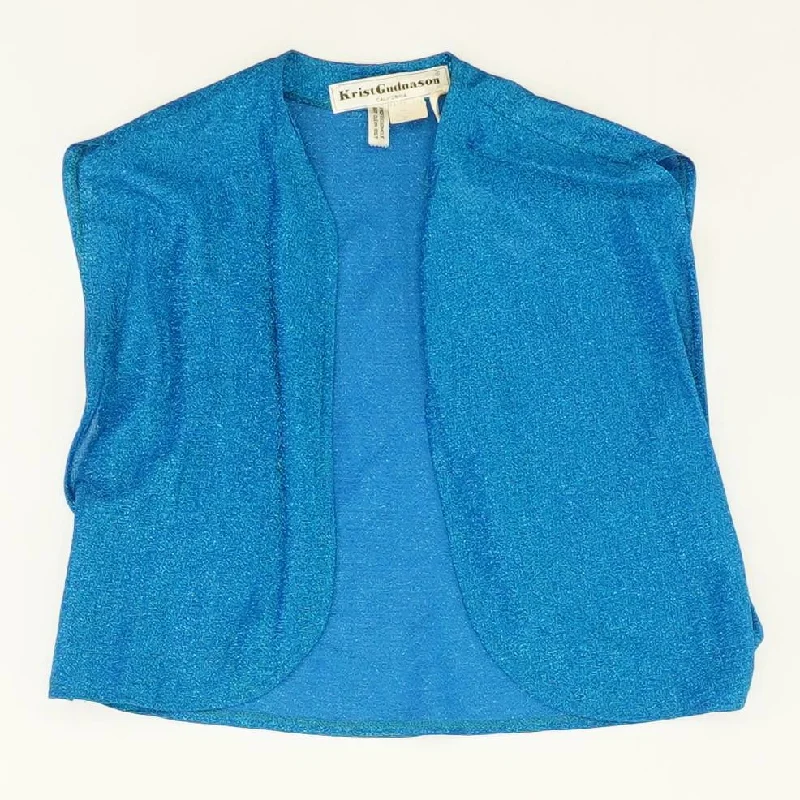 Vintage Metallic Cropped Shawl in Blue Comfortable Cotton Shawl Wrap