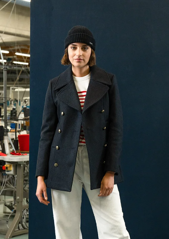 VOILURE II - Authentic Peacoat for Women | 100% Wool (NAVY) Striped Polka Dot Solid