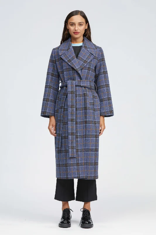 Waring Coat Blue/Orange Check Bomber Denim Leather