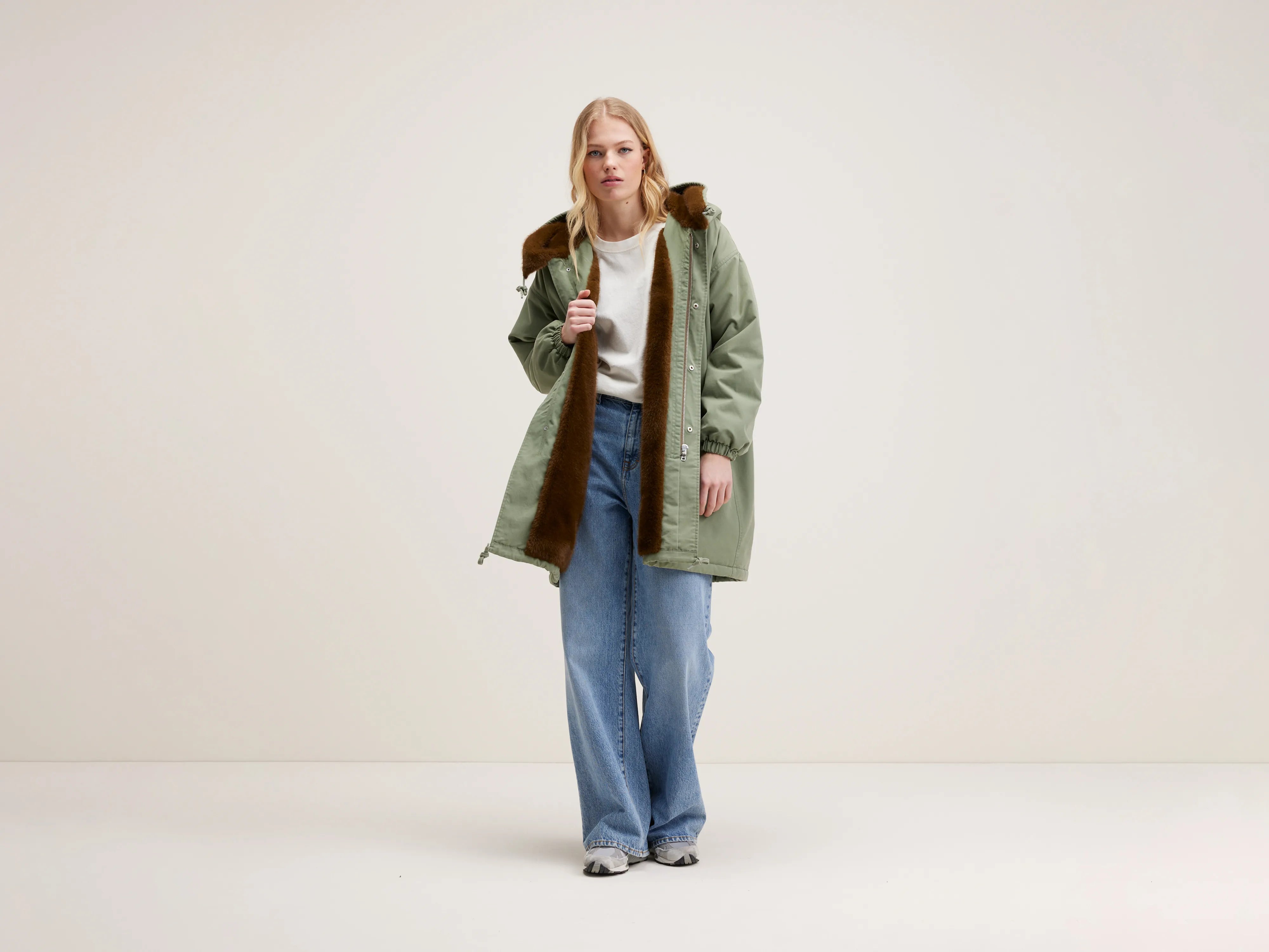Laos hooded parka (242 / W / EUCALYPTUS) Hoodie with Tied Waist Feminine Flattering