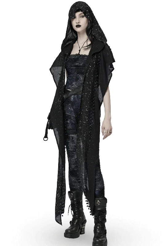 Women's Black Starry Night Constellation Hooded Cape Hoodie with Tie-Dye Psychedelic Retro Women's Black Starry Night Constellation Hooded Cape Hoodie with Tie-Dye Psychedelic Retro