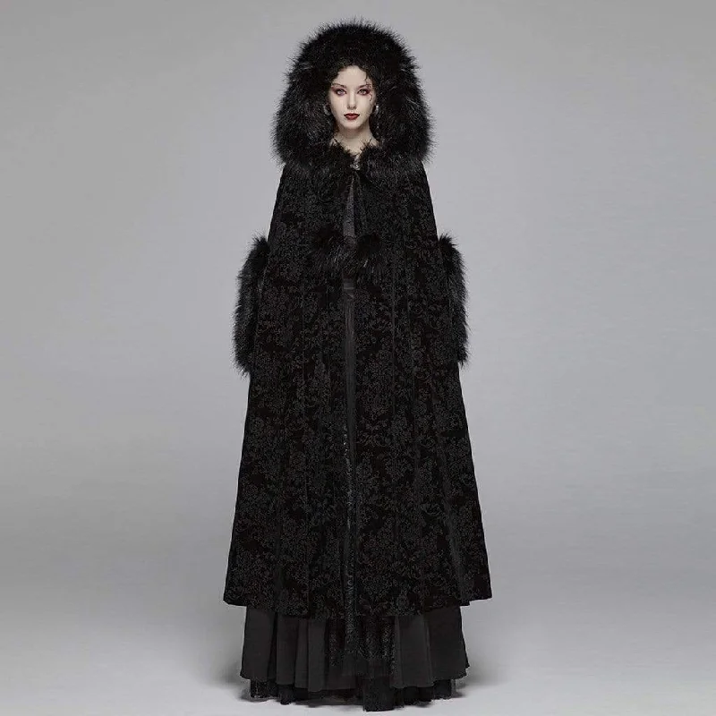Women's Goth Hooded Woolen Cloak Hoodie with Embroidery Detailed Premium