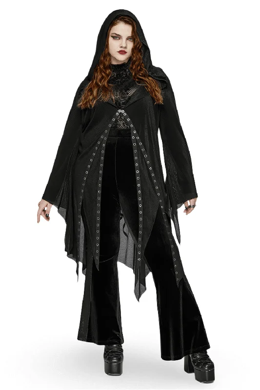 Women's Gothic Black Hooded Lace Cape with Eyelets Hoodie with Rhinestones Sparkly Elegant Women's Gothic Black Hooded Lace Cape with Eyelets Hoodie with Rhinestones Sparkly Elegant
