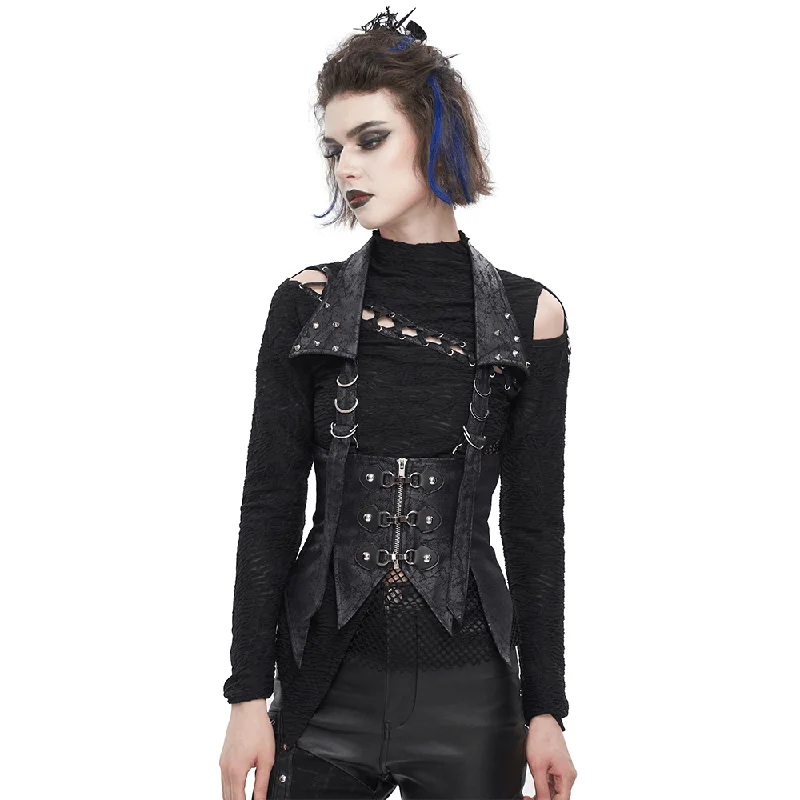 Women's Gothic Irregular Lace-up Waistcoat with Detachable Collar Fashionable Military Waistcoat Jacket