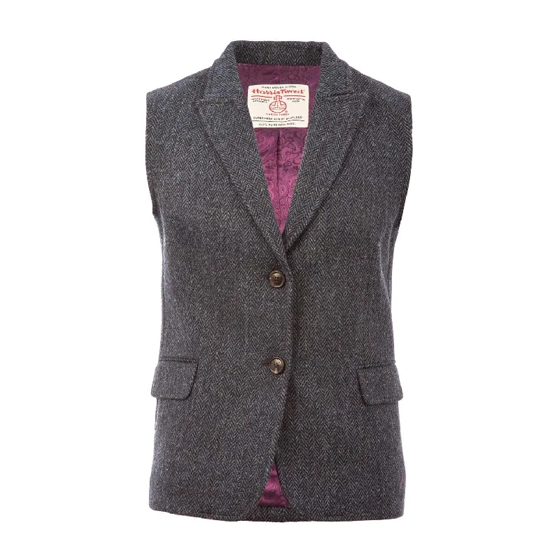 Women's Harris Tweed Mairi Waistcoat  Blue Herringbone Warm Down Waistcoat Vest