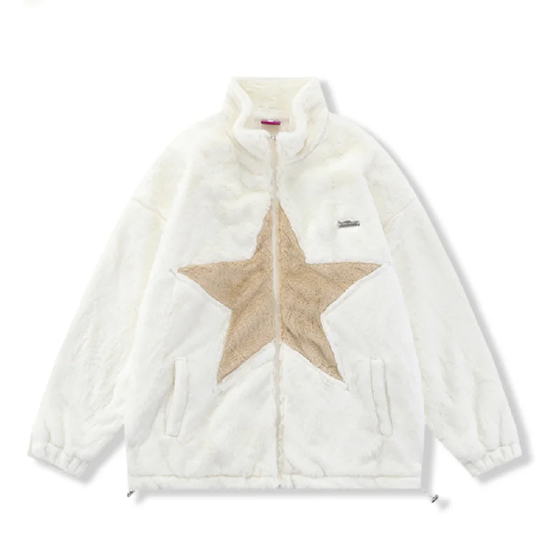 Women's Leisure Star Coat Pockets Sleeves Lining