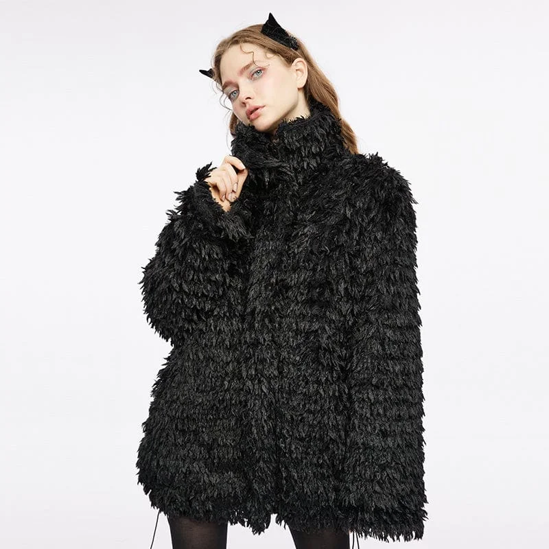 Women's Punk Stand Collar Drawstring Woolen Coat A-Line Ball Gown Mermaid
