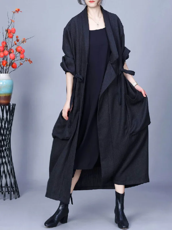 Women's Various Occasions Large Pocket Lace-Up Long Coat Cape Coat Herringbone Coat Tweed Coat Women's Various Occasions Large Pocket Lace-Up Long Coat Cape Coat Herringbone Coat Tweed Coat