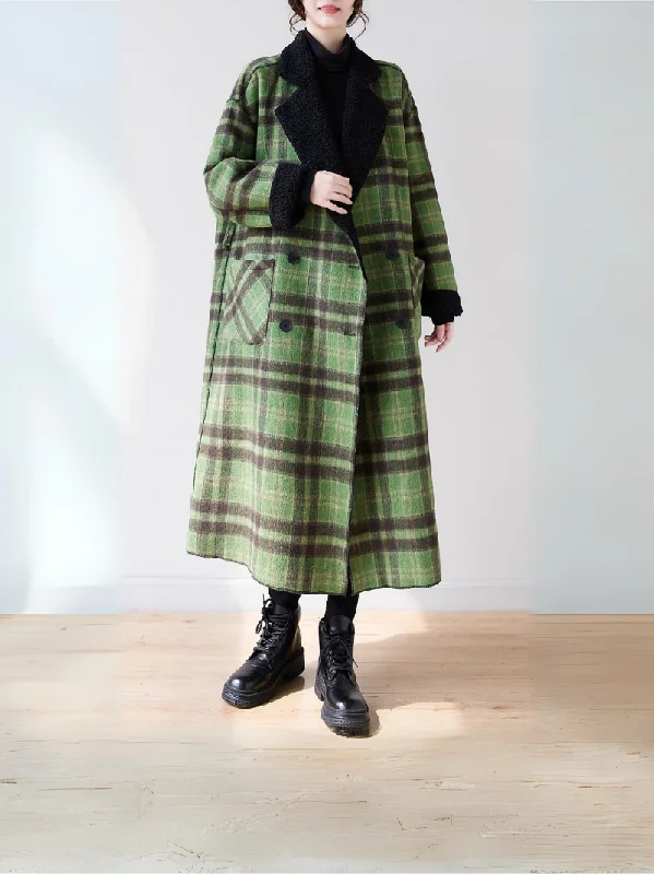 Women's Velvet Loose Lambswool Plaid Side Pockets Coat Houndstooth Coat Plaid Coat Tartan Coat Women's Velvet Loose Lambswool Plaid Side Pockets Coat Houndstooth Coat Plaid Coat Tartan Coat