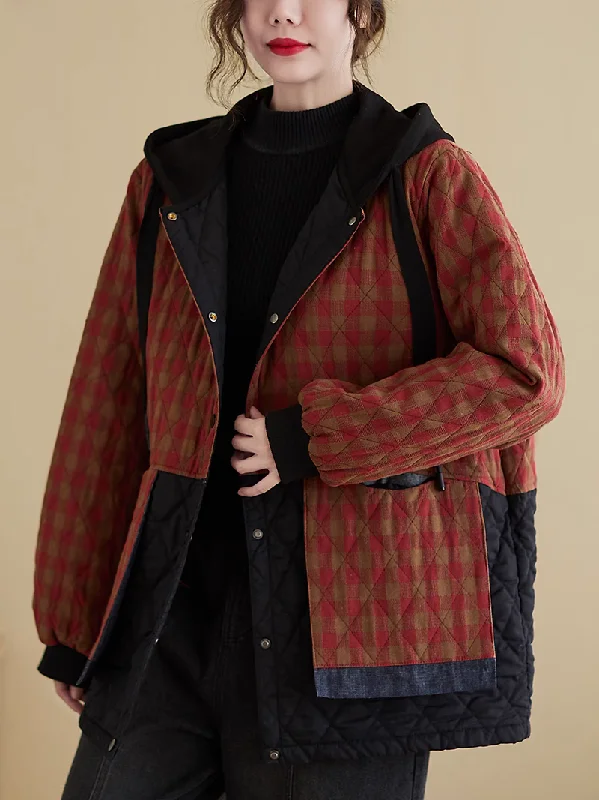 Women's Winter Hooded Button-Up Pocket Plaid Coat Toggle Coat Shawl Collar Coat Notch Collar Coat Women's Winter Hooded Button-Up Pocket Plaid Coat Toggle Coat Shawl Collar Coat Notch Collar Coat