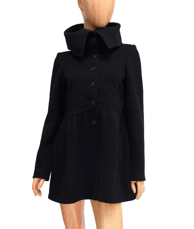 Wool Peacoat with Silk Lining Turtleneck Wrap Cape