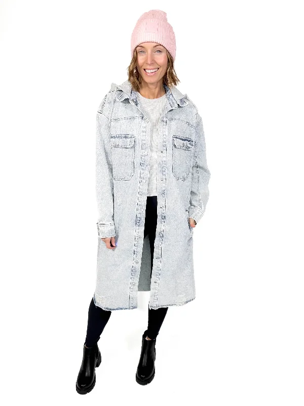 Griffin Hooded Denim Shacket- LIGHT Hoodie with Logo Branding Identity