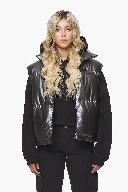Angel Puffer Vest Dark Chrome Turtleneck Knit Vest